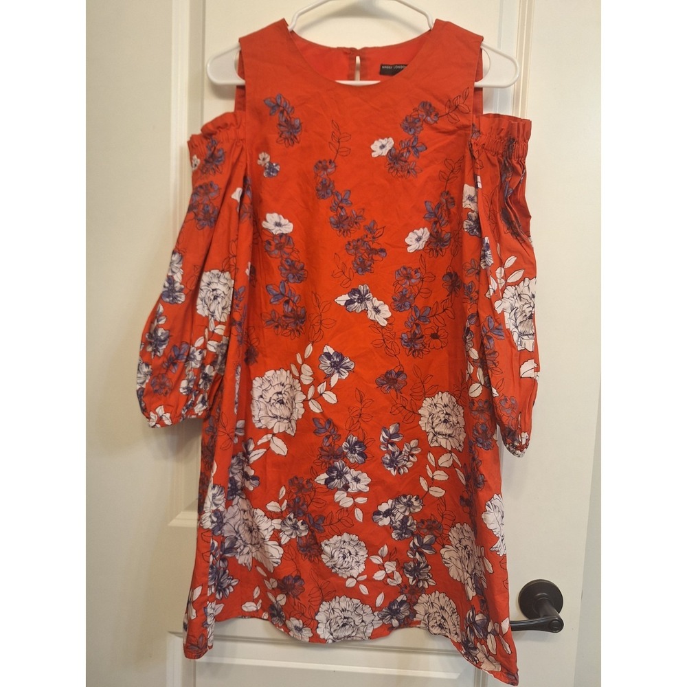 Maggy London Cold Shoulder Floral‎ Dress Orange Blue Spring Summer Wedding W6